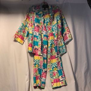 Silkland Island Print 100% Silk Lined Pantsuit